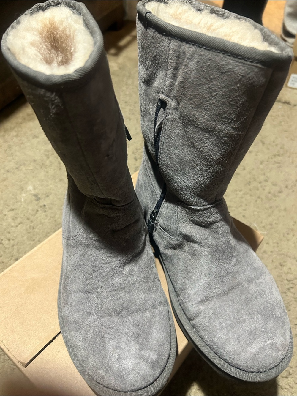 UGG Gray Suede Shearling-Lined Mid-Calf Boots